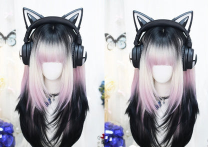 Pink and Purple Ombre Under Bust Length Wig with Full Bangs
