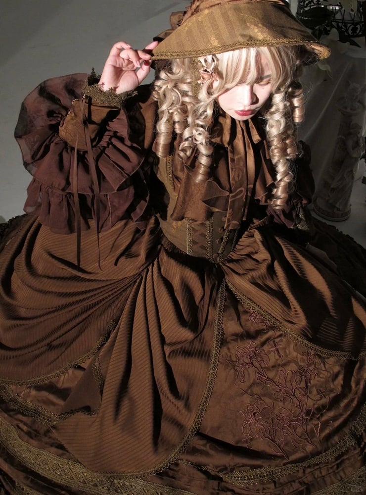 Lolita Brown Bust with Under Waist Embroidery Dress Detail Gothic Boned