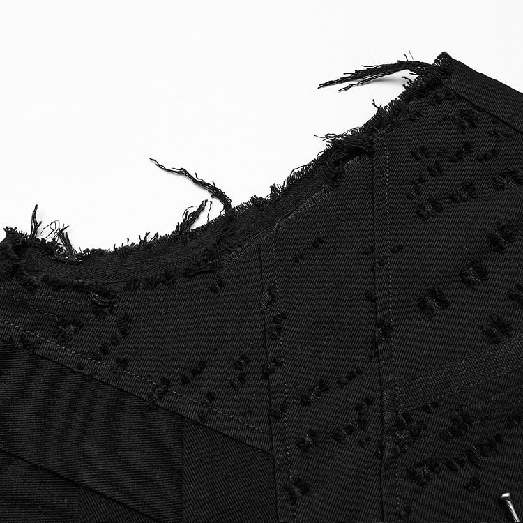 Men's Long Black Vest Punk Structure