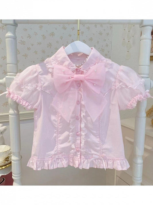 Chemisier bouffant Lolita Fraise Nœud Perle - Lan Jian Chuan