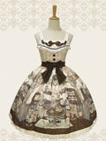 Sweet Creamy Little Print Bear Coffee Jumper Lolita House Skirt