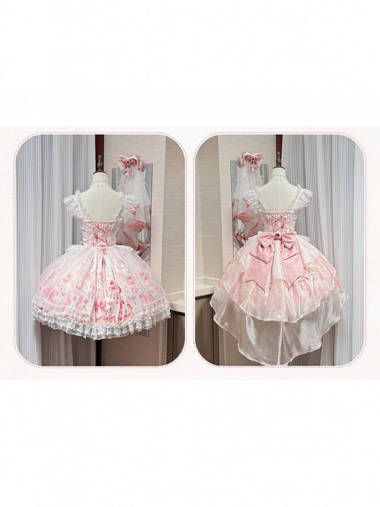 Sweet Strawberry Printed Pink Lolita JSK Dress Adorned with Bow Accents - PG Lullaby