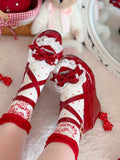 Old School Lolita Wine Red Butterfly Bow 9CM Slope Heel Shoes Cross Strap - Transfer Student