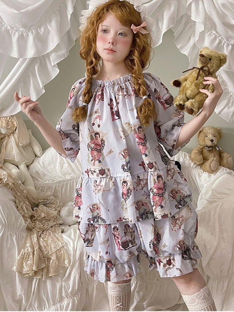 Süßes Pyjama-Set – Oberteil mit Puffärmeln und Pumphose