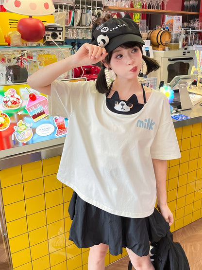 猫Tシャツ フェイクホワイト ホルターネック ツーピース