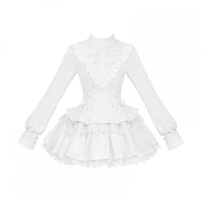 Rüschenträgerkleid Lolita Charm Ausschnitt Weiß Schnürung Kreuz Gothic