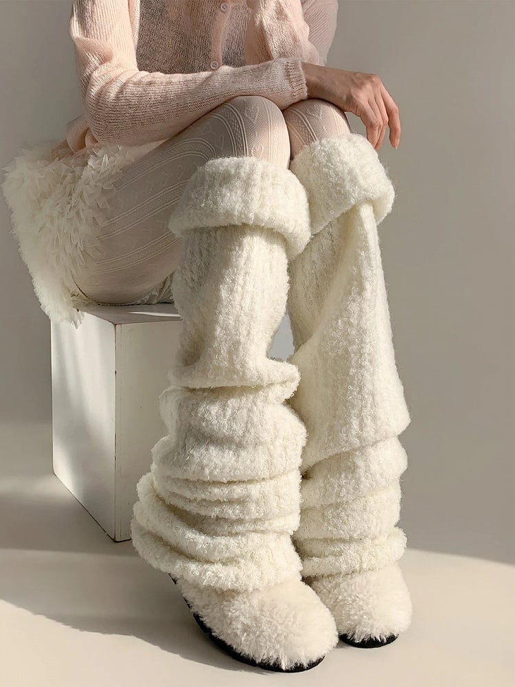 Marled Warmers Knit Slouchy Fluffy Leg