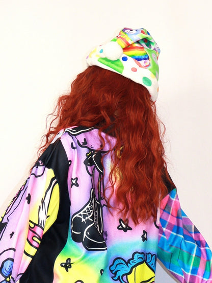 Cartoon Christmas Decorated Y2K Pompon Hat Colorful Print