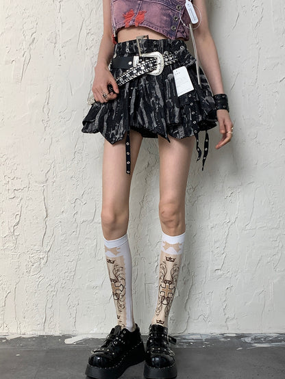 Y2K Strümpfe Weiß Bowknot Unterknee Kreuz Druck Und