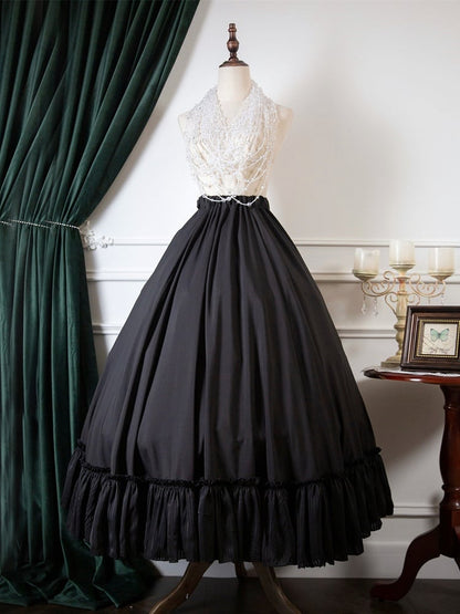 Hemline Underskirt Flounce Black Shirring Waist
