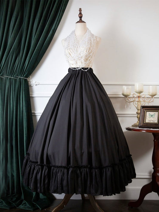 Hemline Underskirt Flounce Black Shirring Waist
