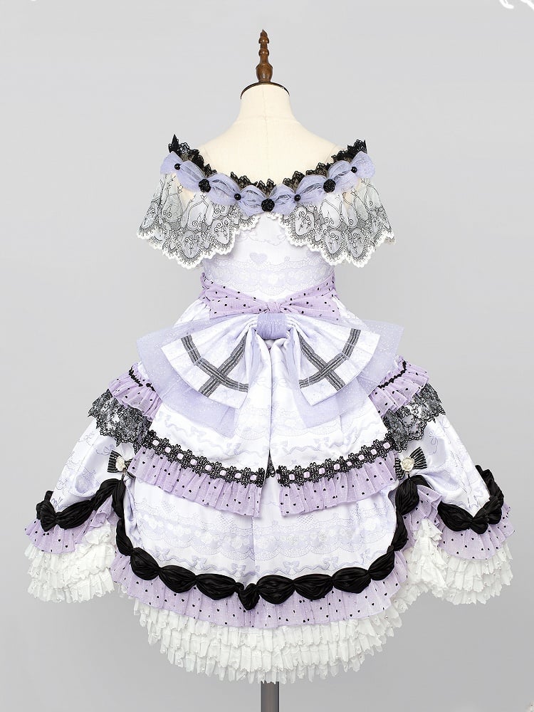 KC Wrist Cuffs Lolita Full Shoulder Choker Veil Set + Dress Mini Off Hime Purple Hat