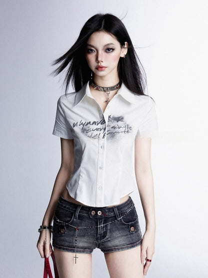 ホワイトレタープリント スリムフィットシャツ