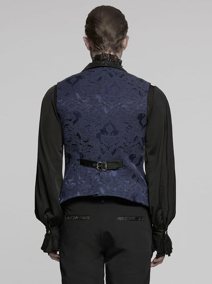 Men's Jacquard Black Blue Gothic Lapel Vest