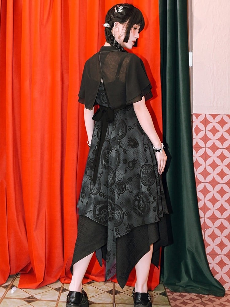 Chinese Gothic Black Cropped Top with Frog Buttons - Quirky Hut