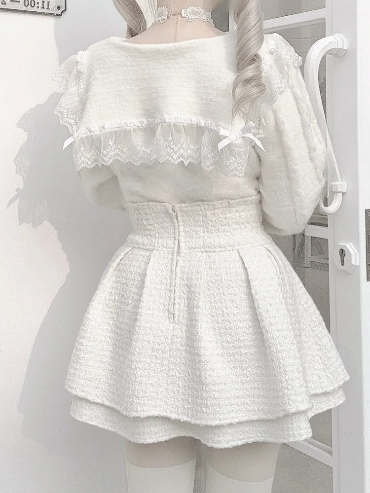 Trim Sailor Sweater Jirai Off-White Kei Collar Lace