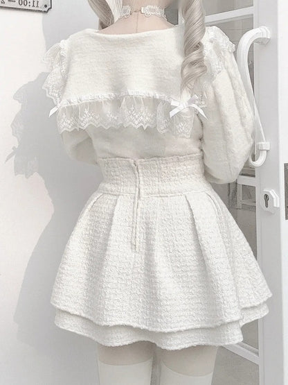 Trim Sailor Sweater Jirai Off-White Kei Collar Lace