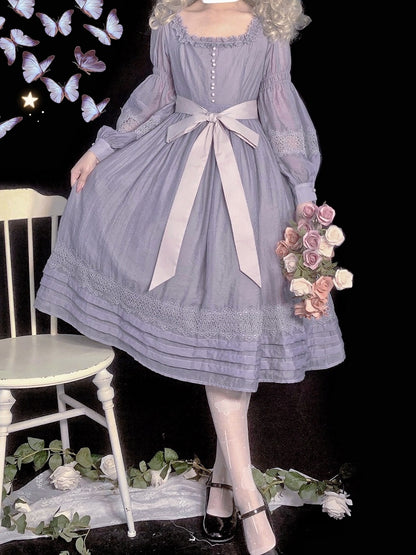 Purple Square Neck Classic Lolita Long Sleeve OP