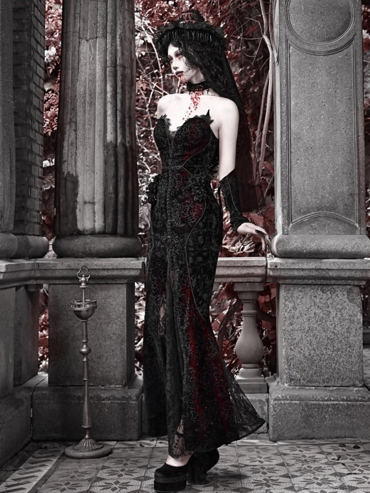Romantisches Gothic-Vampir-Meerjungfrauenkleid mit tiefem V-Ausschnitt