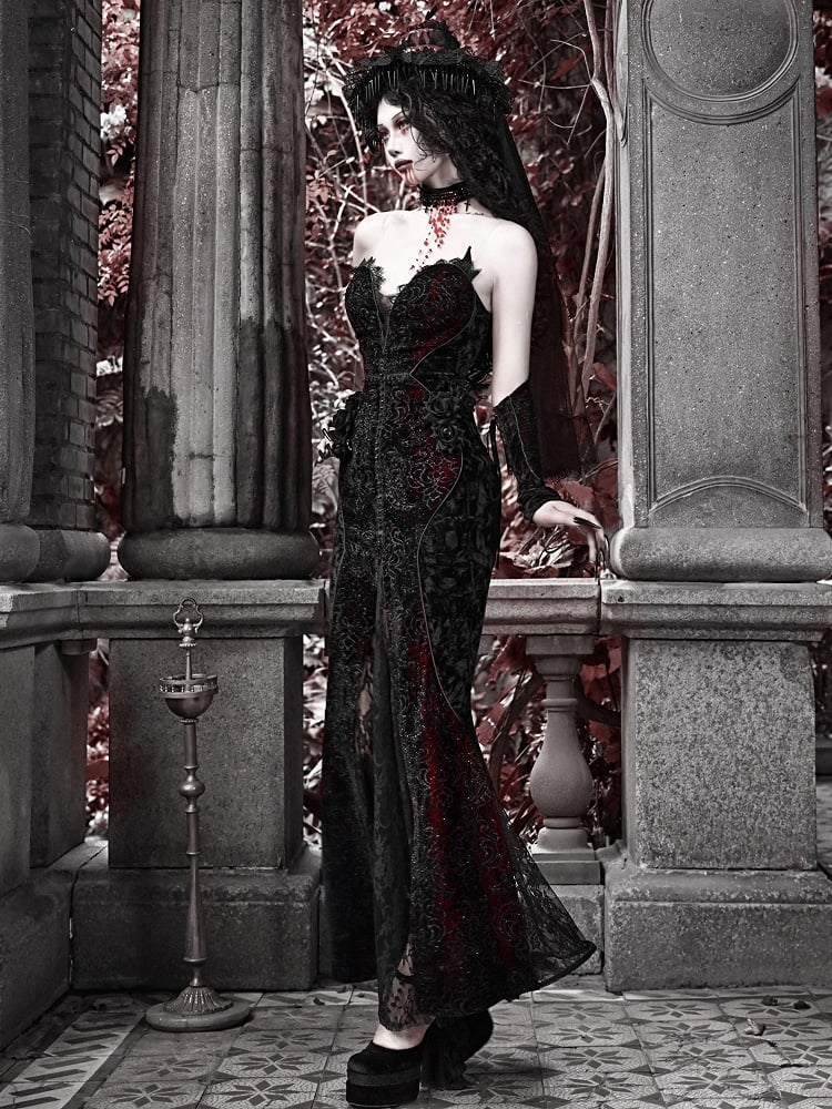 Tief romantisches Meerjungfrauenkleid mit herzförmigem V-Ausschnitt und Vampir-Gothic-Ausschnitt
