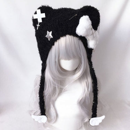 Options Beanie Ears Bone with 2 Knit Cross Bear Details