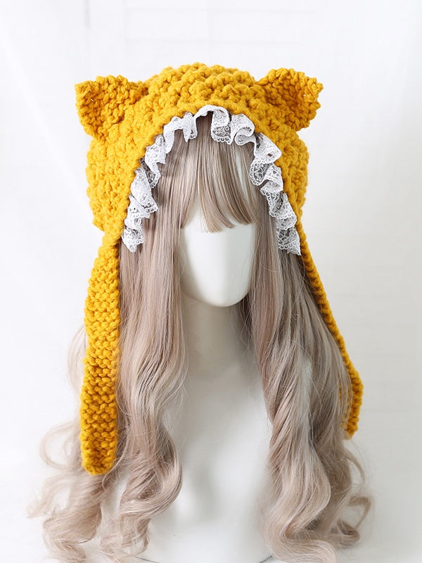 Colors Knitted Lolita Hat Ear - Kitty trimmed Sweet Lace 5