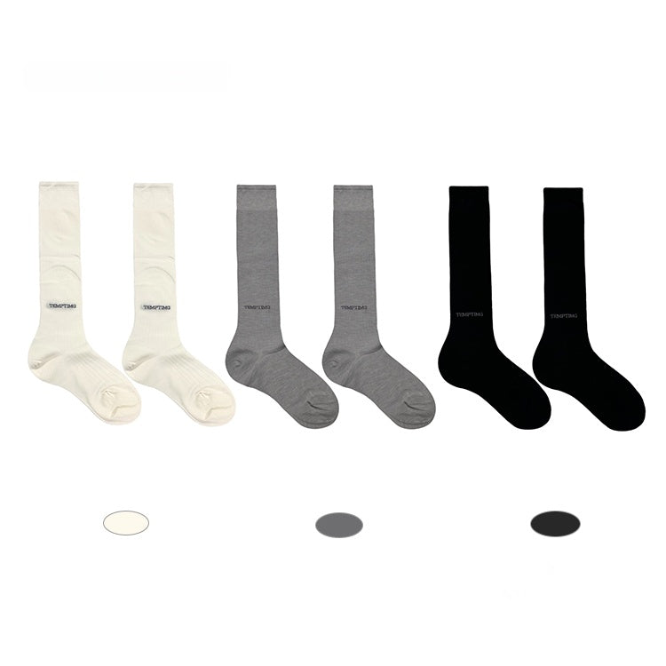 Pattern Black/White/Gray Socks Calf Vertical Letter Striped Printed