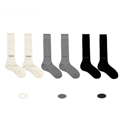 Pattern Black/White/Gray Socks Calf Vertical Letter Striped Printed