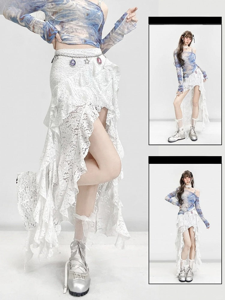 Letter Asymmetrical Hem White With Print Cami Dress