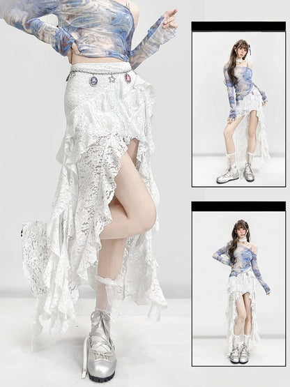 Letter Asymmetrical Hem White With Print Cami Dress