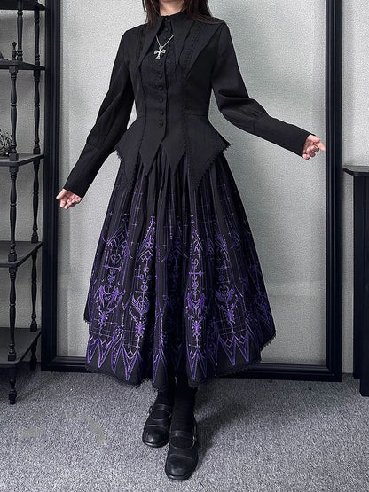 Schwarzer Gothic Lolita Cathedral Glasrock Stickerei Lila