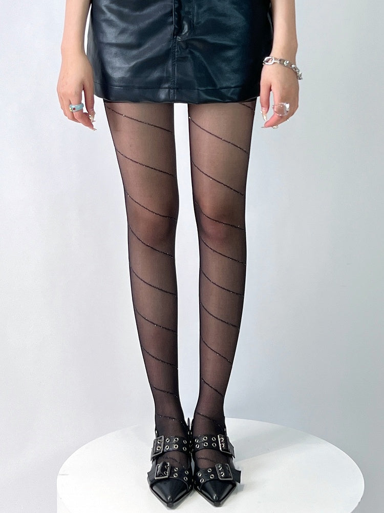 Black Striped Pattern Tights