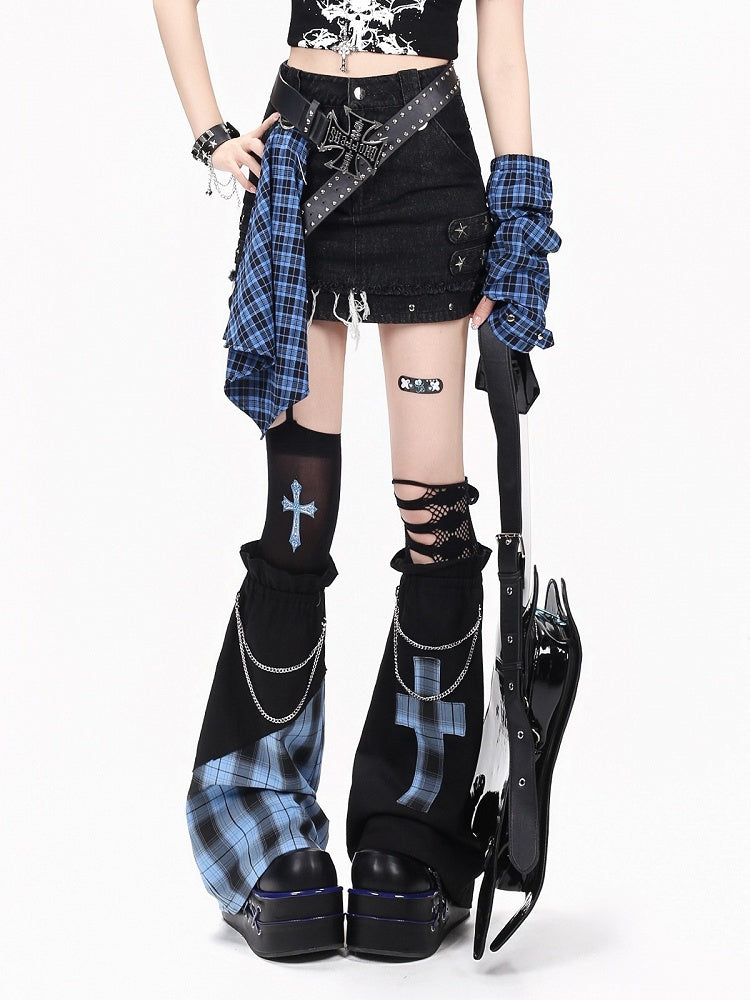Black Blue Denim Skirt with Bandana Decoration - CRAZY GIRL