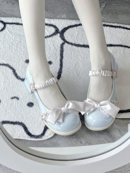 Toe Clasp with Accent Design Round Mid-heel Bead PU Blue Baby Janes Sweet in Lolita Mary