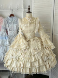 Accents Dress Beige Layered Hem Under Ruffle Sweet Lolita with Bust Bow