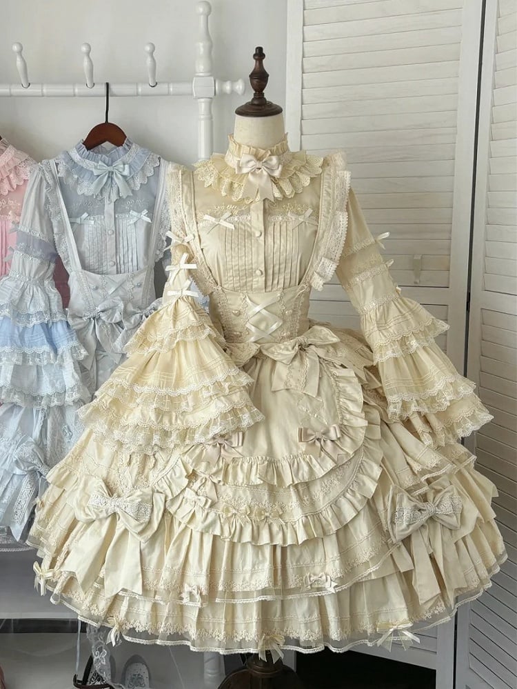 Layered Beige Blouse Ruffle Sleeves Neckline Bell