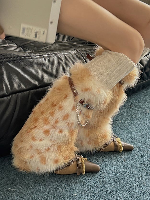 Rosa/Staubblau/Gelb Y2K Schnallenriemen Shaggy Beinwärmer