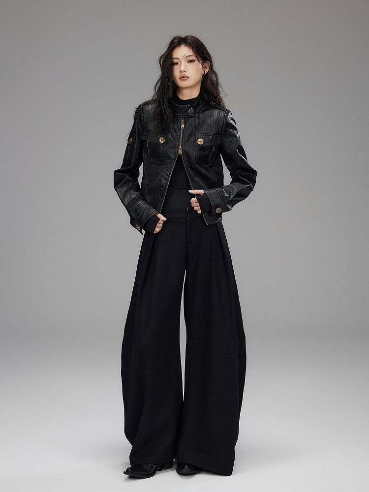 Cinching Waist Long Top Punk Sleeve Black style - Cargo