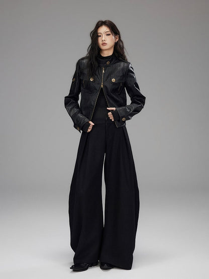 Cinching Waist Long Top Punk Sleeve Black style - Cargo