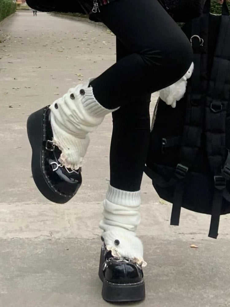 9 Color Options Lace Trim Knitted Leg Warmers with Buttons