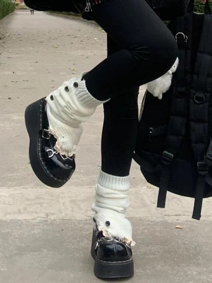 9 Color Options Lace Trim Knitted Leg Warmers with Buttons