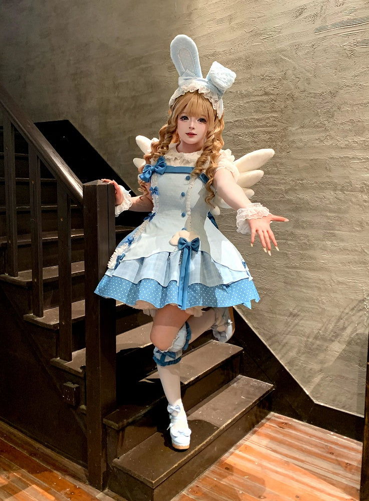 Blue Polka Dot Ruffled Sweet Lolita Jumper Skirt - Sweetheart Dream