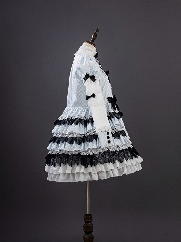 Alice in Wonderland Blue & White Gingham Sweet Lolita Dress with Tiered Ruffles - Hinana Queena