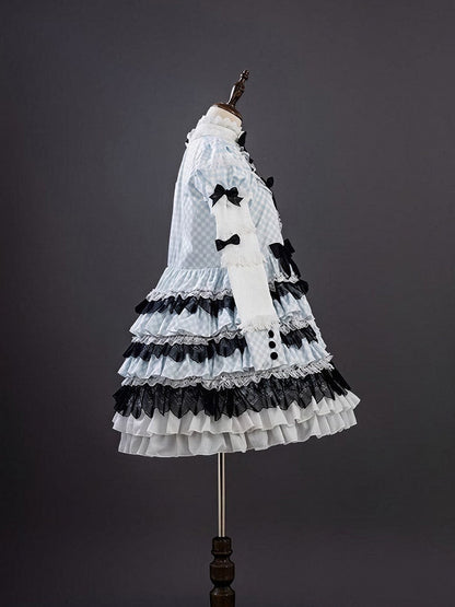 Alice in Wonderland Blue & White Gingham Sweet Lolita Dress with Tiered Ruffles - Hinana Queena