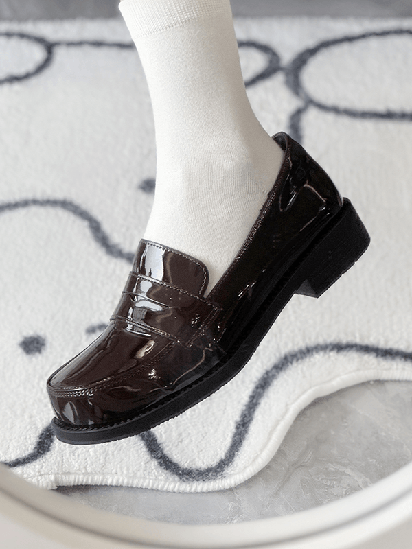 PU 2.5cm with Slip-in Brown Fit Heel Loafers Leather Design