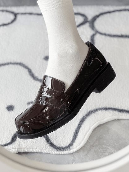 PU 2.5cm with Slip-in Brown Fit Heel Loafers Leather Design