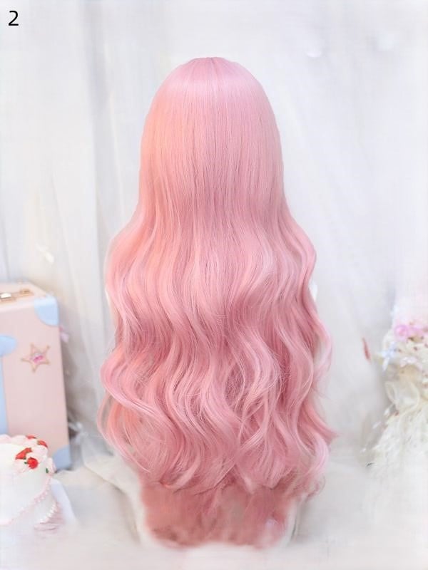 Long 2 With Bangs 70-75CM Options Wig Wavy Cherry Pink