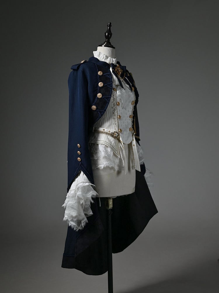 Dark Knight Top Long + Fashion Outfit Ouji - Ärmel Lolita Weiß