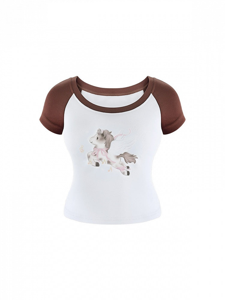 T-shirt imprimé Pégase Bleu Mignon avec café