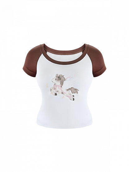 T-shirt imprimé Pégase Bleu Mignon avec café
